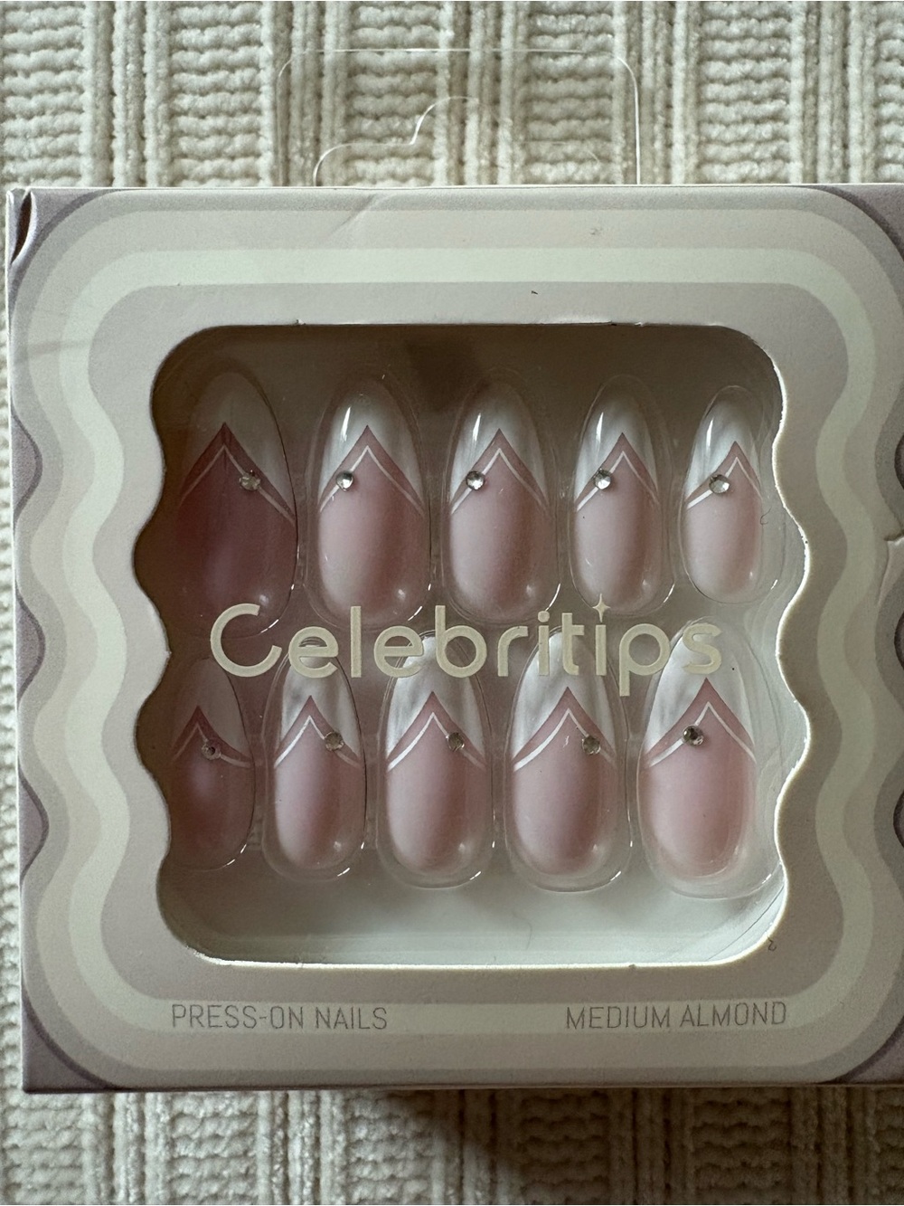 Celebritips Pink Medium Almond Press-On Nails with Accent Gems